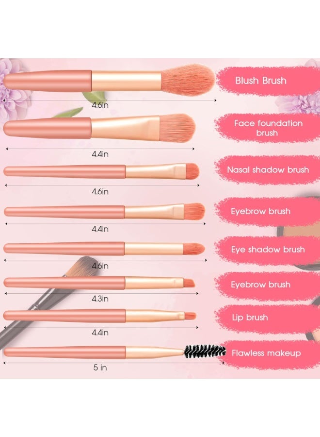 Bukela 8 Pieces Mini Makeup Brush Set, Advanced Synthetic Foundation Brush Pressed Powder Concealer Brush Eyelash Eyeshadow Eyebrow Brush Lip Brush (Pink) - Image 2